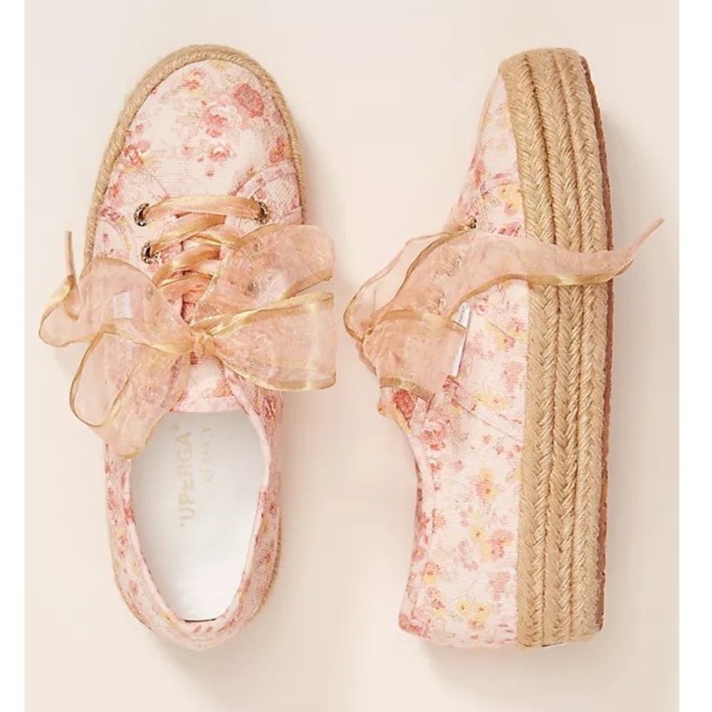 Superga x LoveShackFancy Floral Espadrille Platform Sneakers Pink Size 8 39